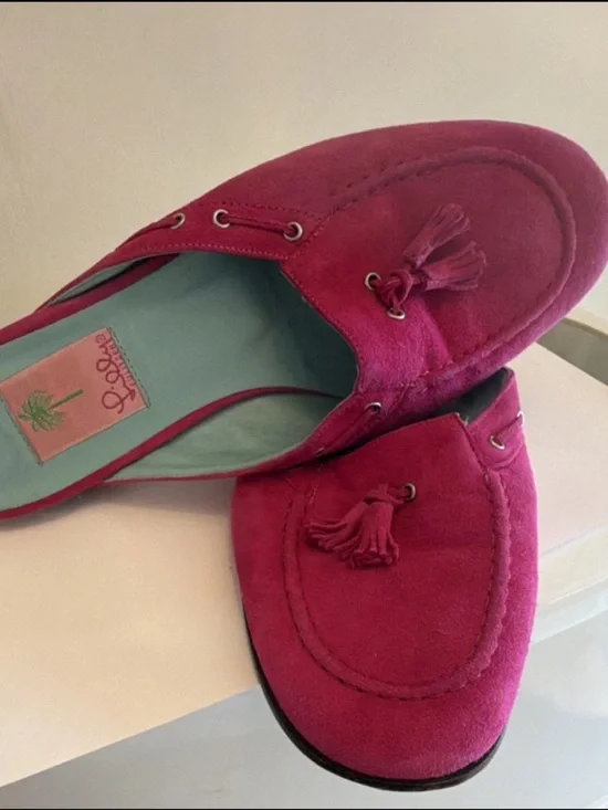 Lilly Pulitzer Fuchsia Suede Tassel Mules - Picture 2 of 3